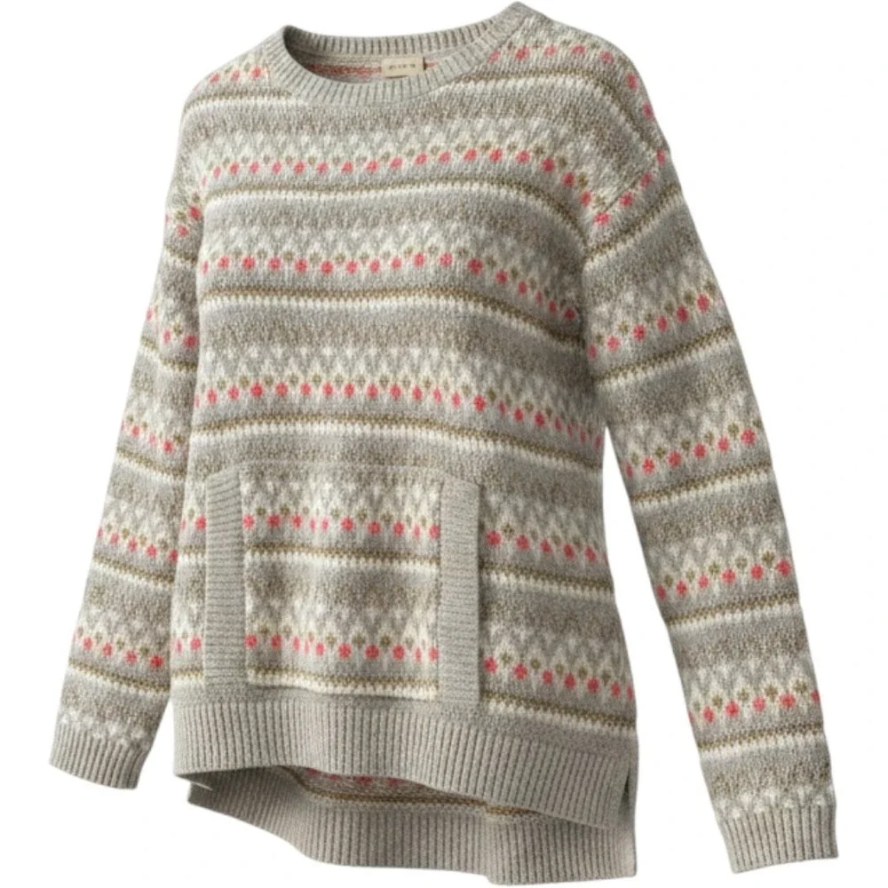 OshKosh Bgosh Girls Size 8 Fair Isle Metallic Knit Sweater Gray Pink Gold Pocket